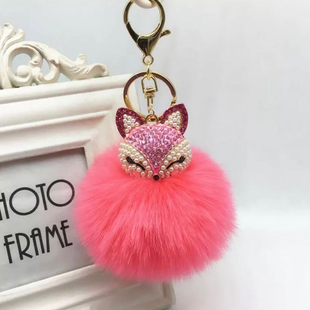 Coral Pink Purse Charm Keychain Faux Fur New